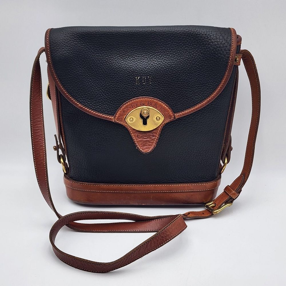 Vintage Dooney & Bourke Brown Black All Weather Leather Bucket‎ Crossbody Bag